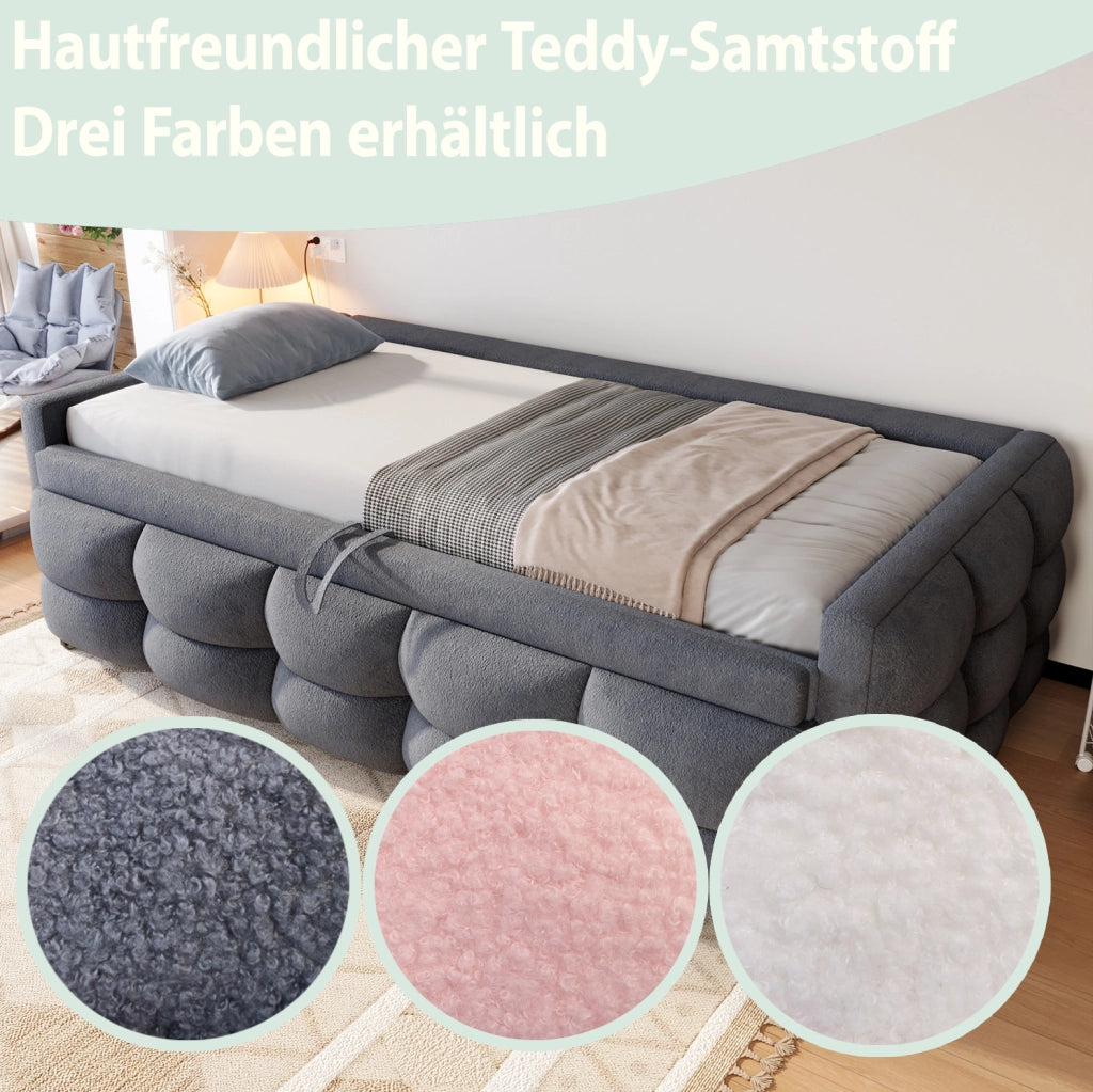 Letto estraibile imbottito 90/180 x 190 cm in velluto Teddy grigio