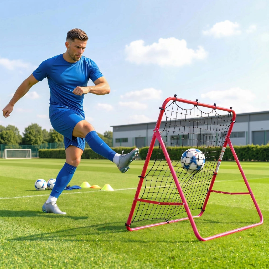 Rete Rebounder per Calcio 103x72x89 cm 5 Angolazioni Regolabili Telaio in Acciaio Rosso