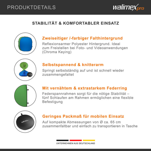 Fondale fotografico pieghevole 2 in 1 grigio/blu 200 x 230 cm, sfondo per foto e video con borsa da trasporto