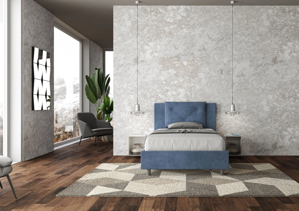 BS COM Letto una piazza e mezza contenitore imbottito 110x210 microfibra blu