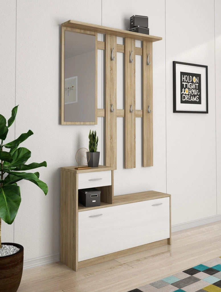 Garolfo, Mobile da Ingresso Specchio Incluso, 25.5x100x190h cm Bianco