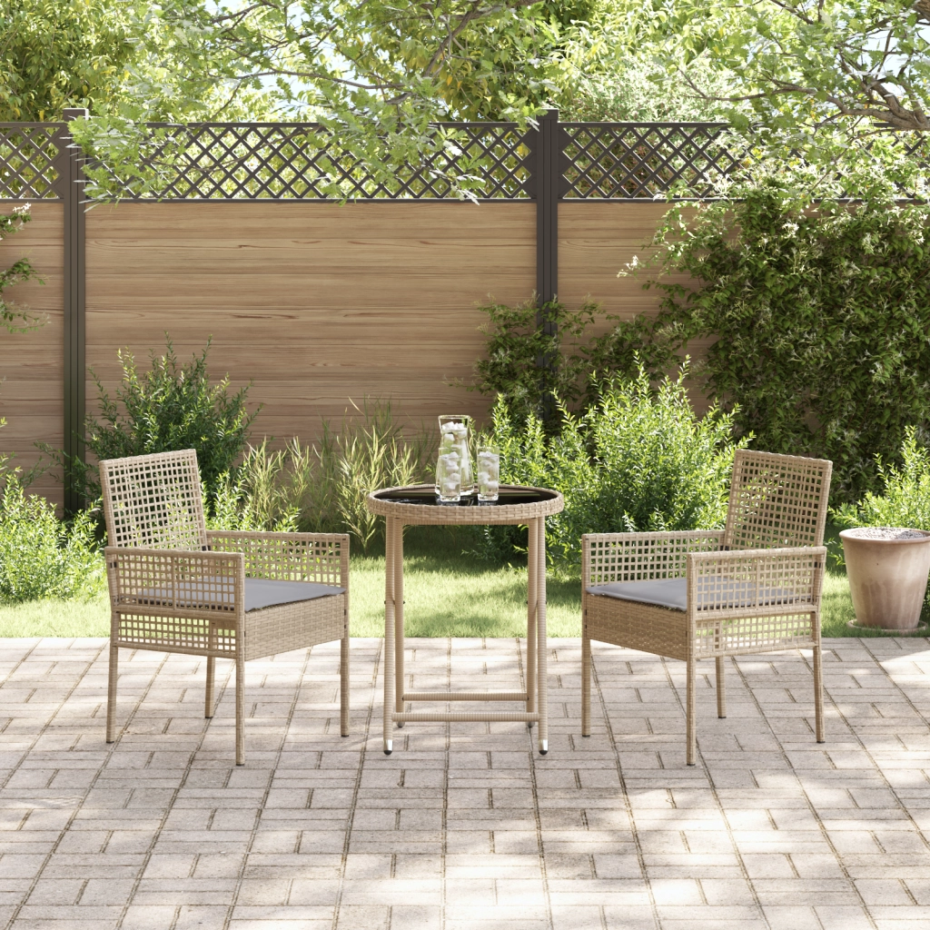 Set Bistro da Giardino a 3 Pezzi con Cuscini Beige in Polyrattan