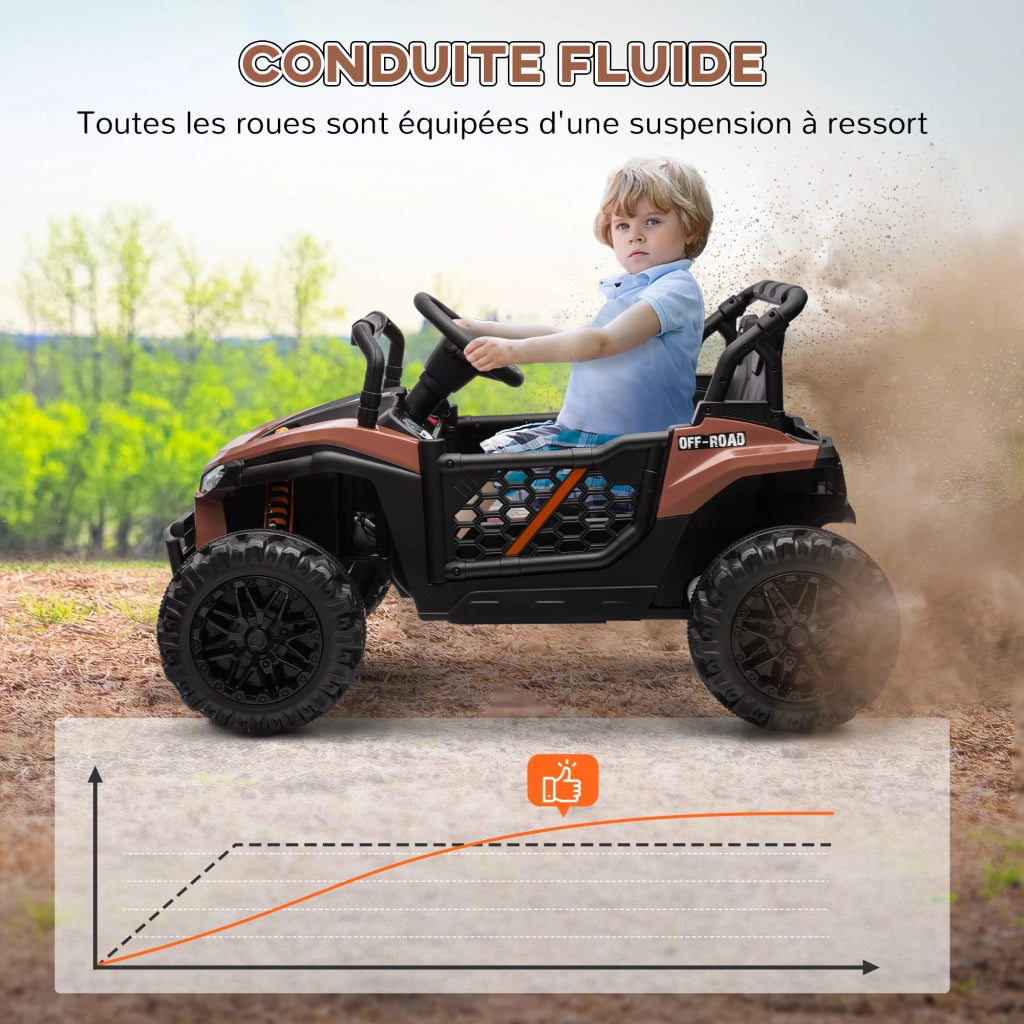 Veicolo elettrico per bambini buggy UTV telecomando 2.4Ghz ¨C zephmum ¨C 103x69x59 cm marrone