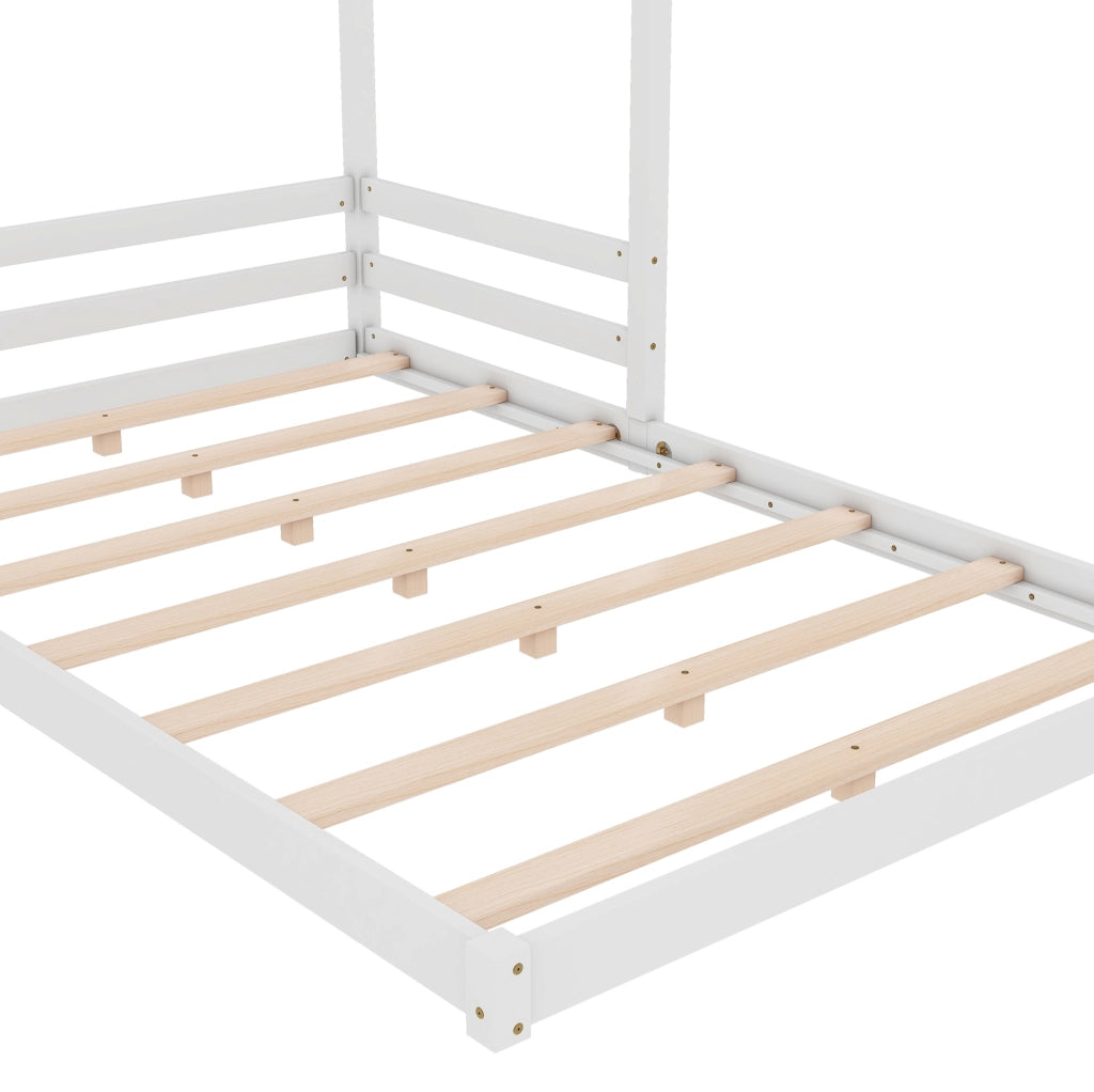 Letto a casetta per bambini 140x200 cm in legno di pino con rete, bianco