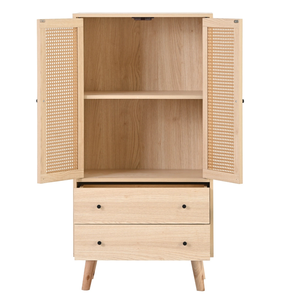 Credenza con 2 Ante e 2 Cassetti; Frontale Effetto Rattan; Stile Moderno; in Truciolare; Rovere; 60¡Á40¡Á120 cm