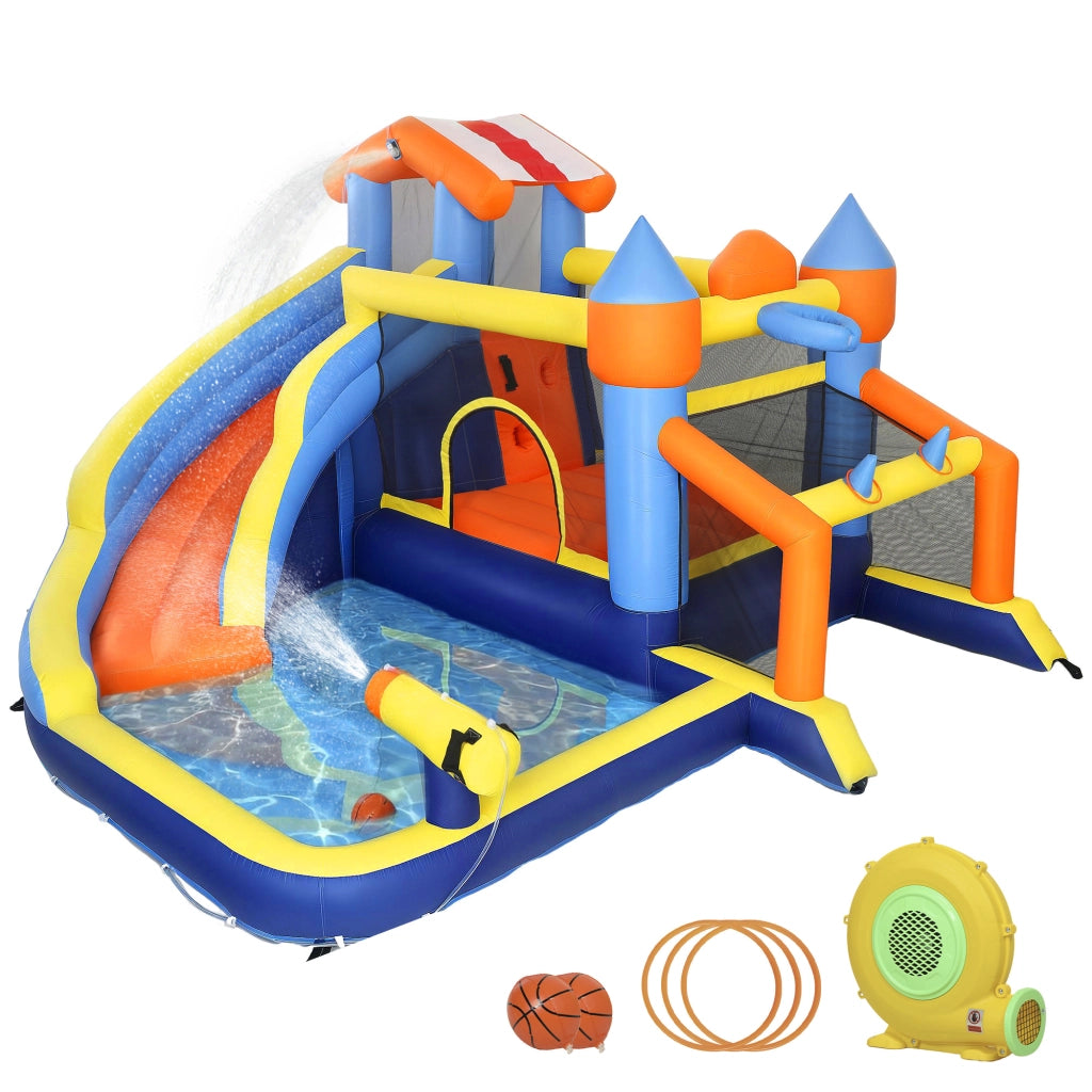 Castello Gonfiabile 8-in-1 con Scivolo Piscina Trampolino Parete Arrampicata ¨C Xylo ¨C 350x325x210cm Multicolore