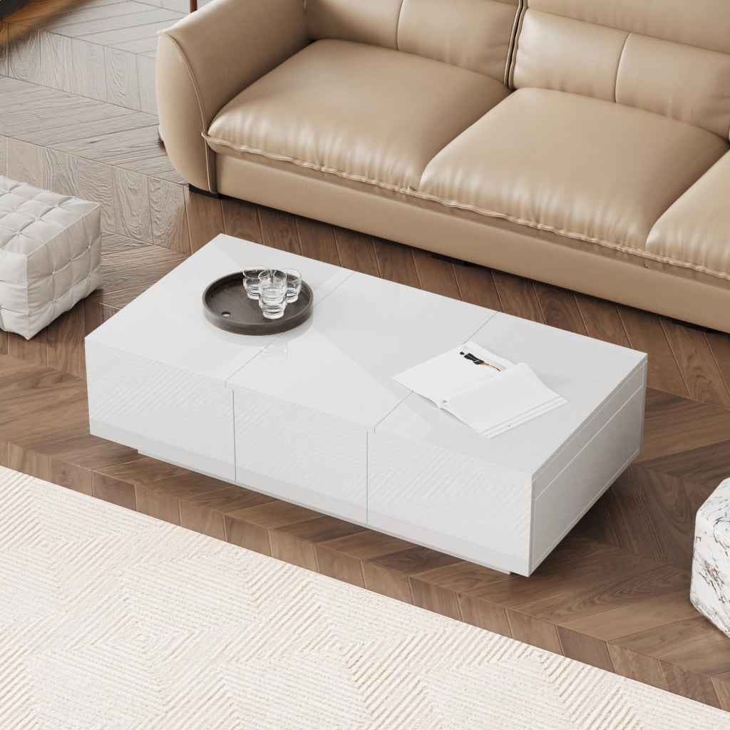 Tavolino da salotto con 2 cassetti e 2 vani contenitore, per soggiorno, bianco, 100 × 50 × 31 cm