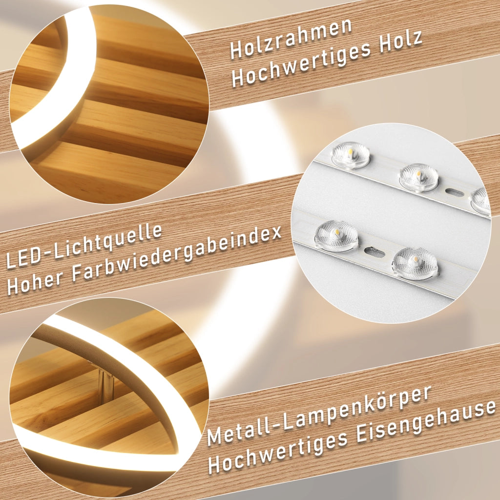 ZMH Lampada da soffitto plafoniera LED legno dimmerabile 70cm 46W 3 anelli design moderno nero telecomando per soggiorno