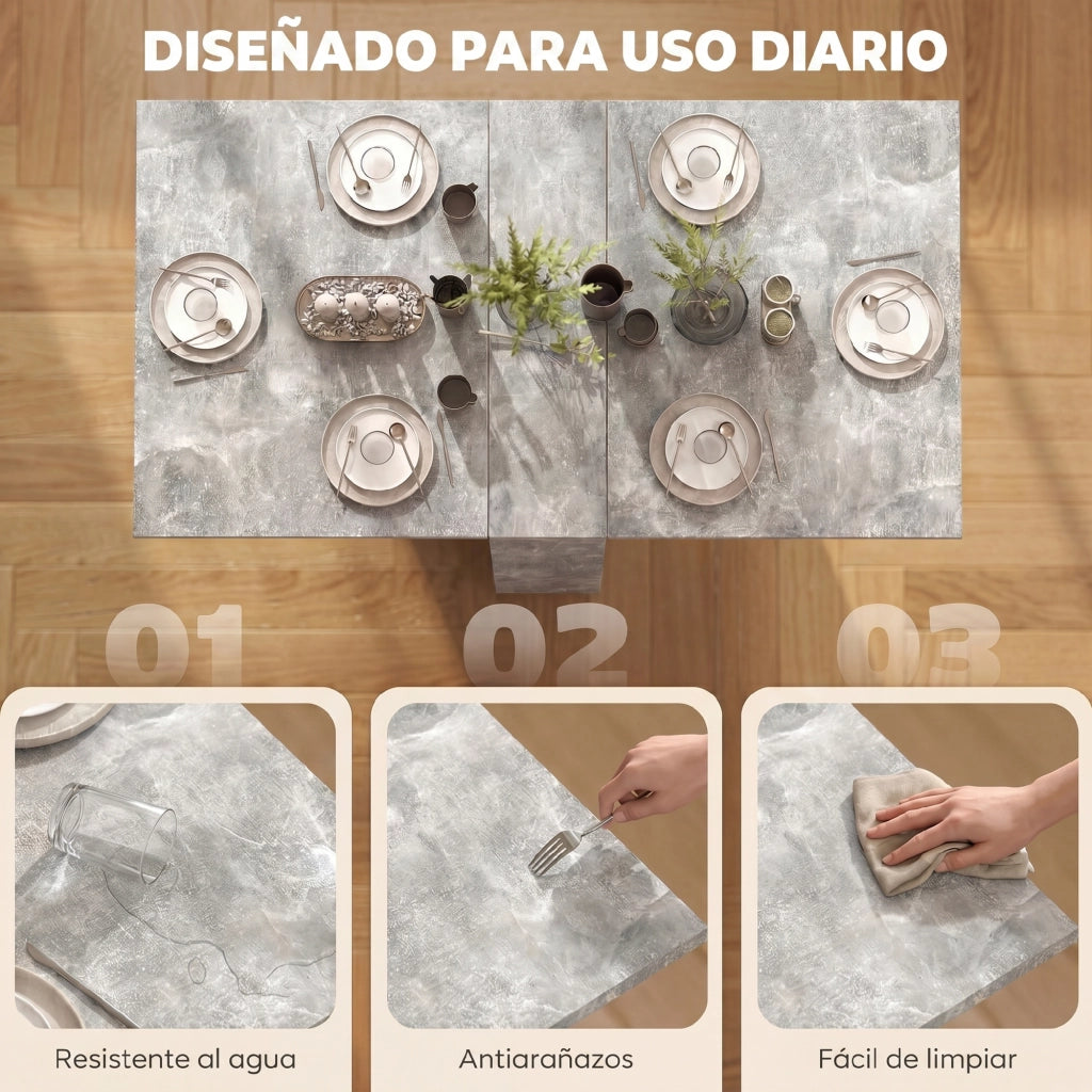 Tavolo da Cucina Pieghevole con Ruote e Ripiani ¨C Zephmum ¨C 75x140x74 cm Grigio Cemento