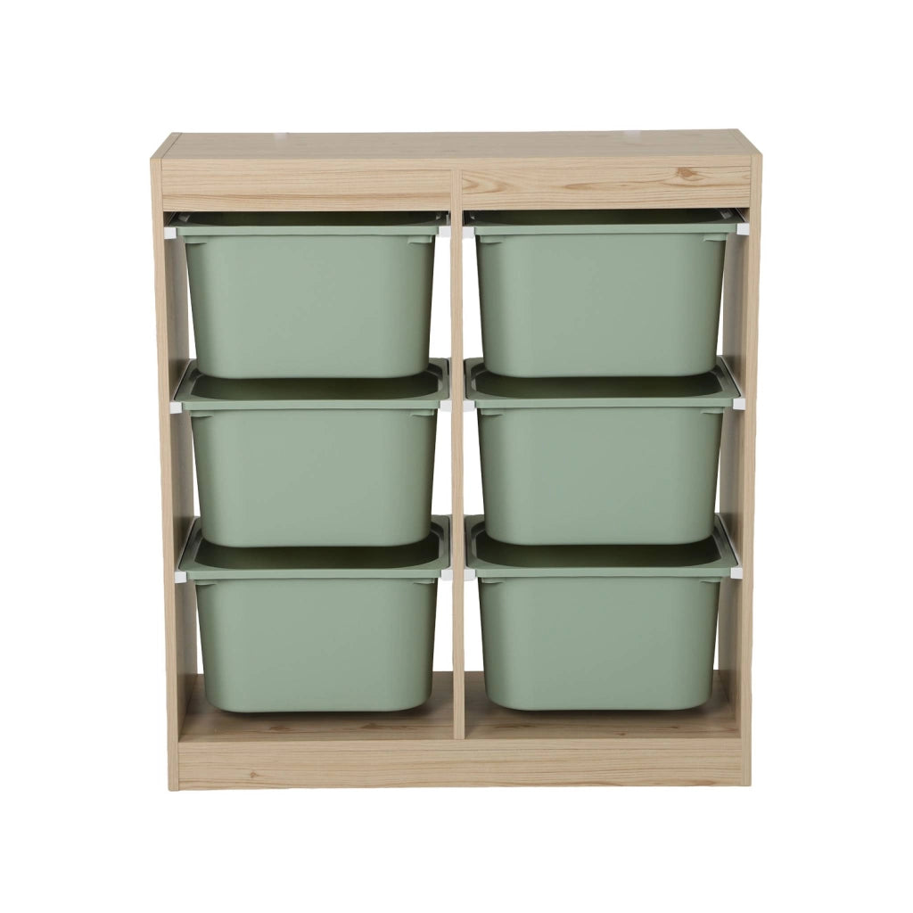 Mobile contenitore per bambini con 6 scatole colorate, verde grigio