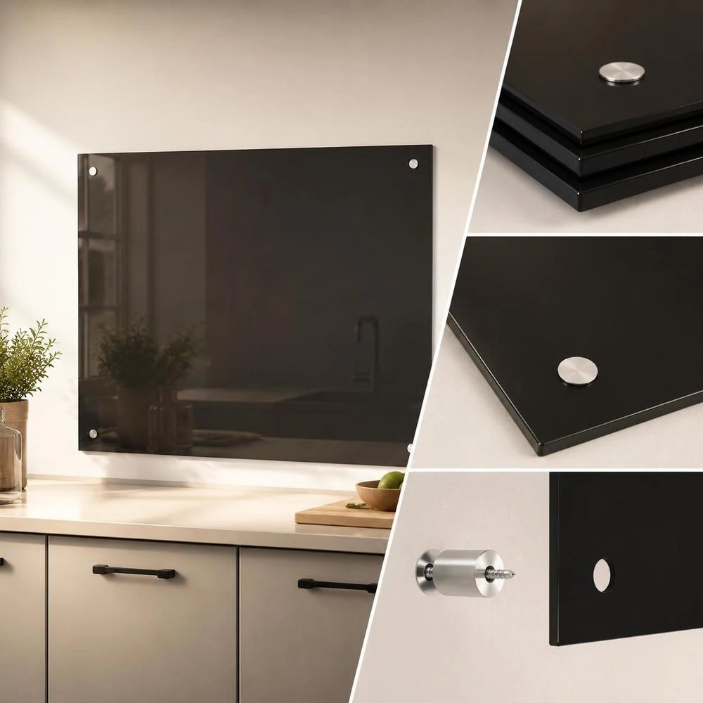 Kitchen Backsplash Black 80x60 Cm Tempered Glass