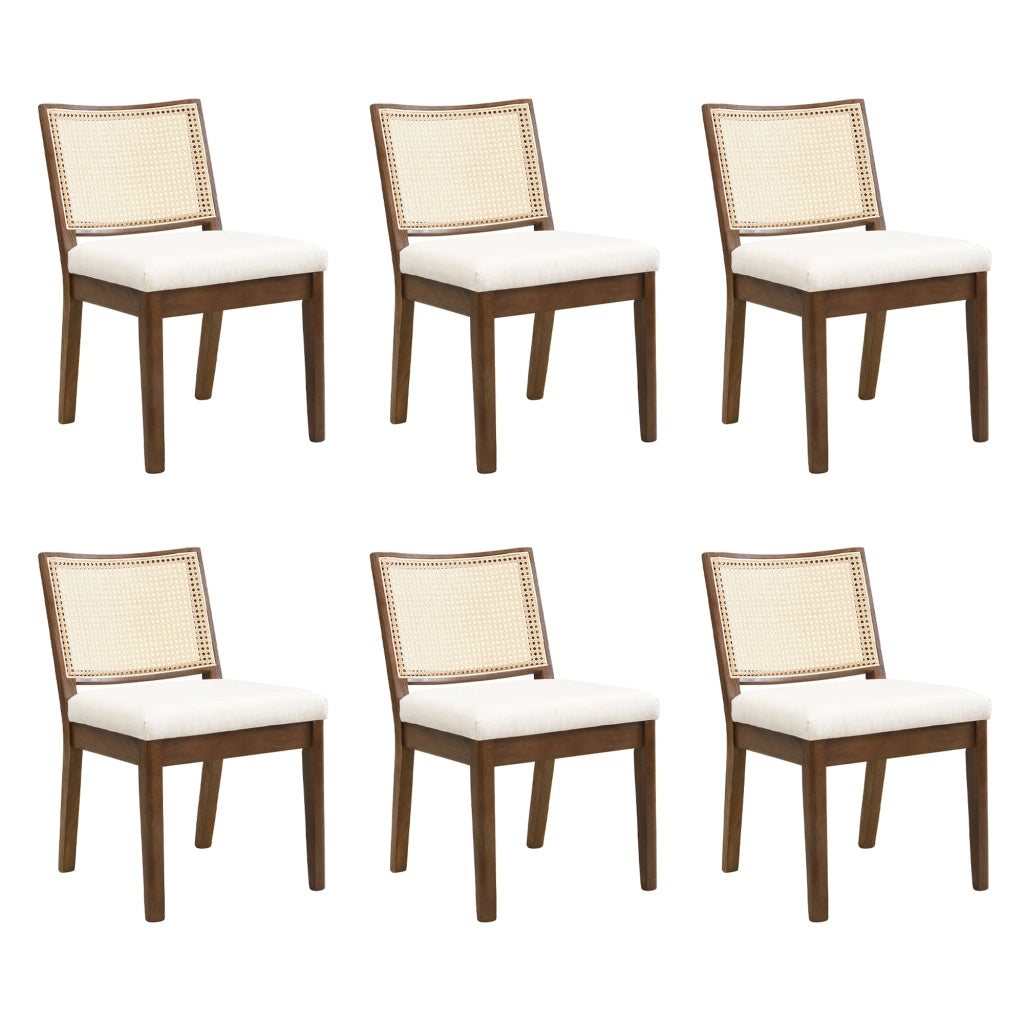 Sedie da Pranzo in Legno Massello con Schienale in Rattan ¨C MINIMAL ¨C Noce, Set 6 Pezzi
