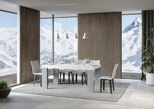 Tavolo Allungabile 180/440x90x77 cm Roxell Mix piano Bianco Frassino gambe Cemento