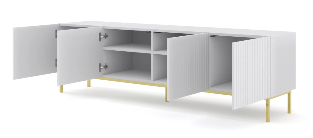 MOBILE RAVENNA B PORTA TV IN MDF RIVESTITO IN FOGLIO 4D 200 BIANCO OPACO STRUTTURA ORO