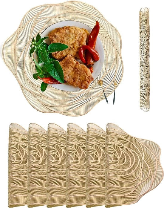 Set di 6 piatti riscaldabili in gomma per tavola rotondi per feste, natale, cucina, ristoranti (oro)