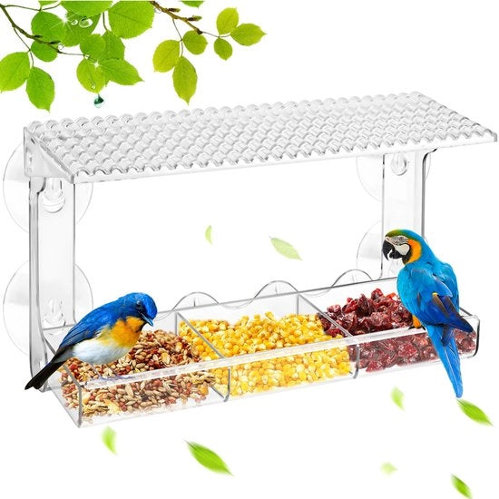 Vogelhuisetto con 4 zuignappen, casa per uccelli con cassetto rimovibile per piccoli uccelli selvatici, 28 x 10 x 14,5 cm