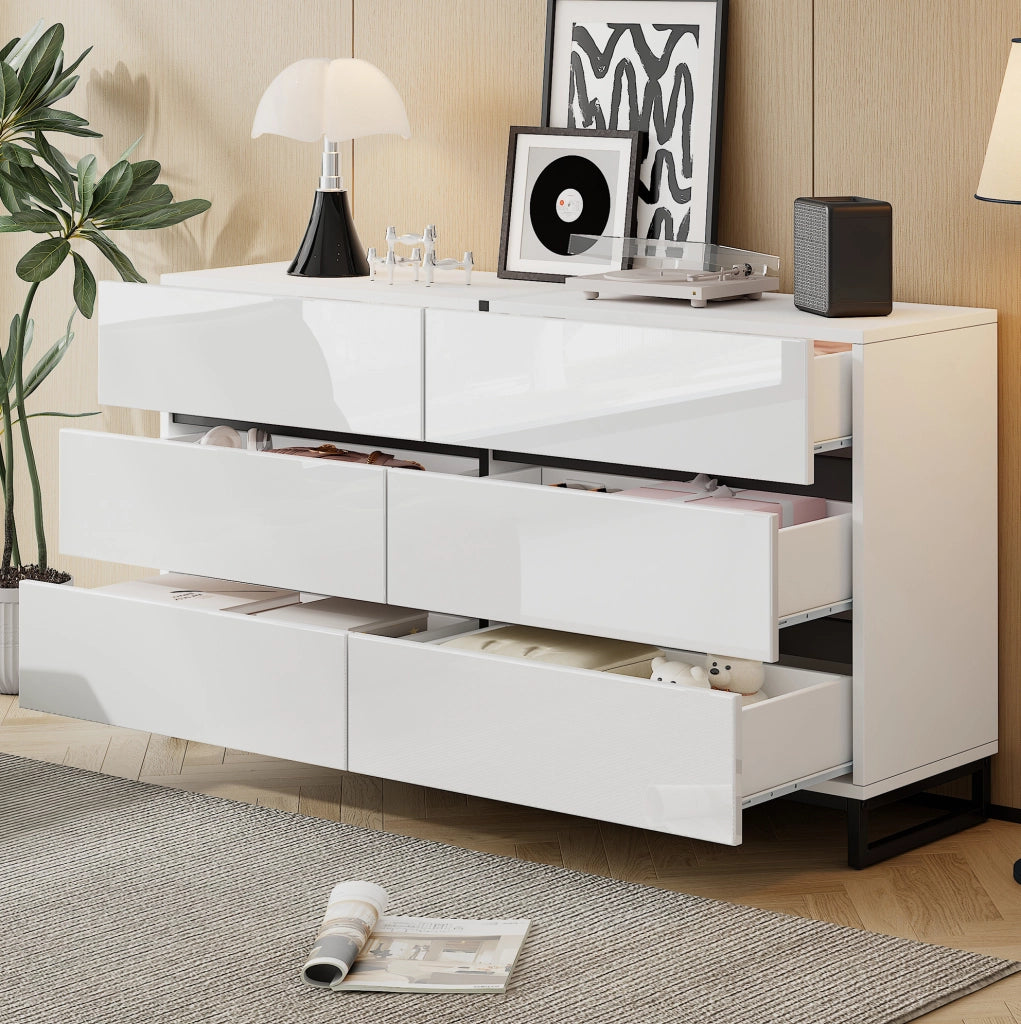 Credenza soggiorno 140 cm con 6 cassetti bianco e nero