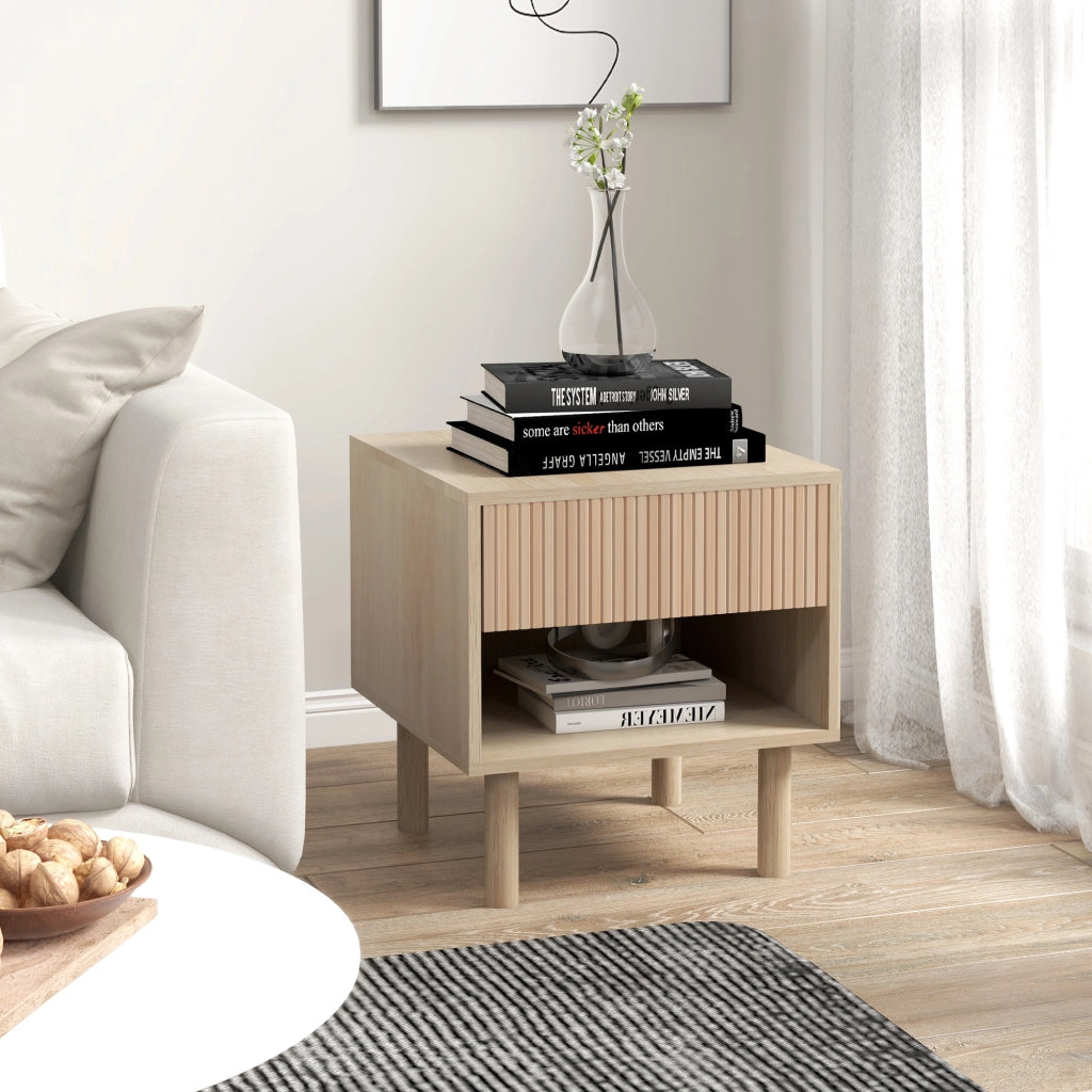 Comodino con cassetti e ripiani ¨C zephmum ¨C Legno naturale 47x47x50 cm
