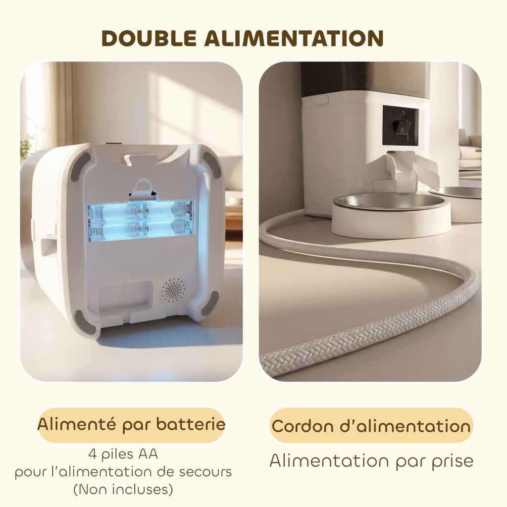 Dispenser Cibo Automatico per Gatti ¨C zephmum ¨C Bianco ABS Inox 37x36x35cm