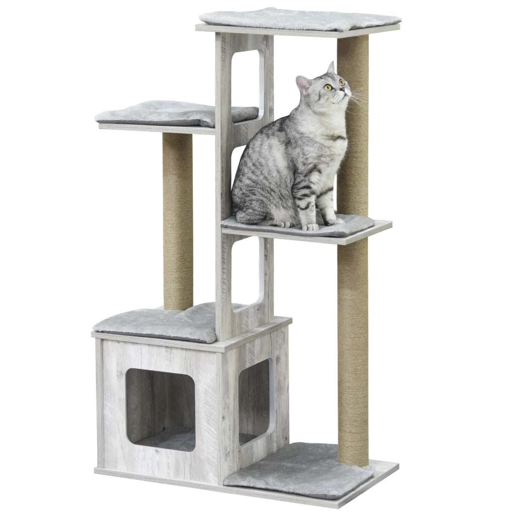 Tiragraffi per Gatti con Cuccia e Corde ¨C Zephmum ¨C Grigio 67x38.5x114 cm