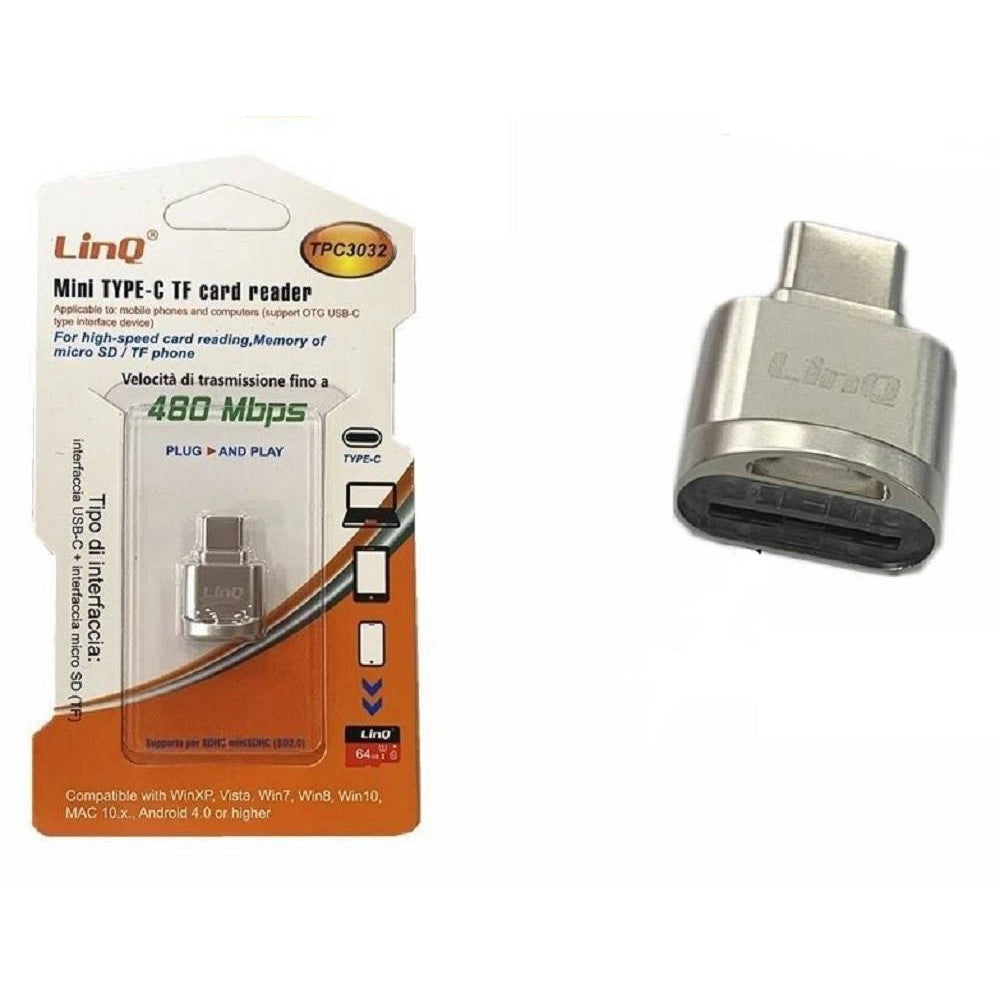 Trade Shop - Mini Adattatore Lettore Schede Otg Micro Sd Tf + Type-c Velocità 480mbps Tpc3032 -