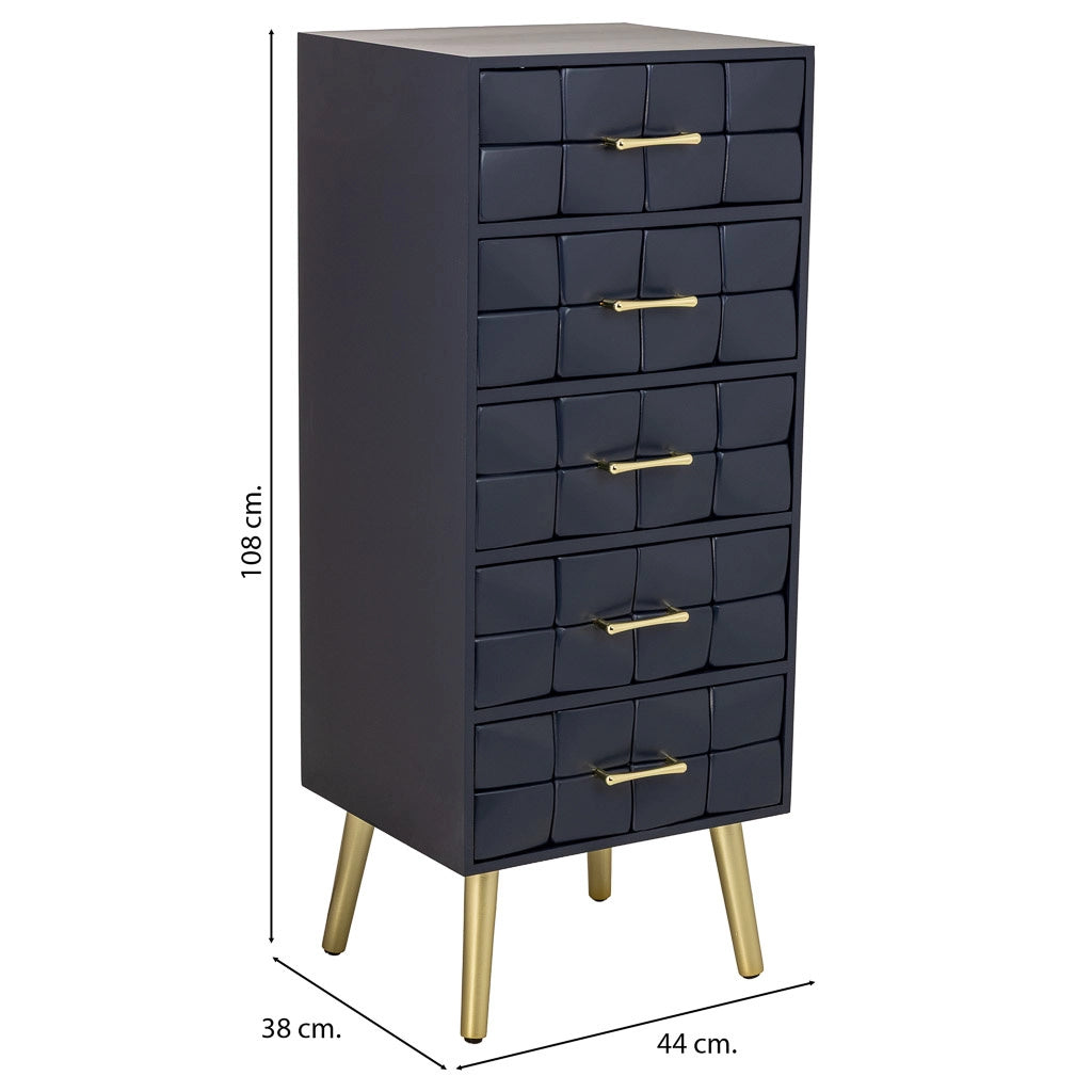 Cassettiera alta in legno nero 44x38x108h cm