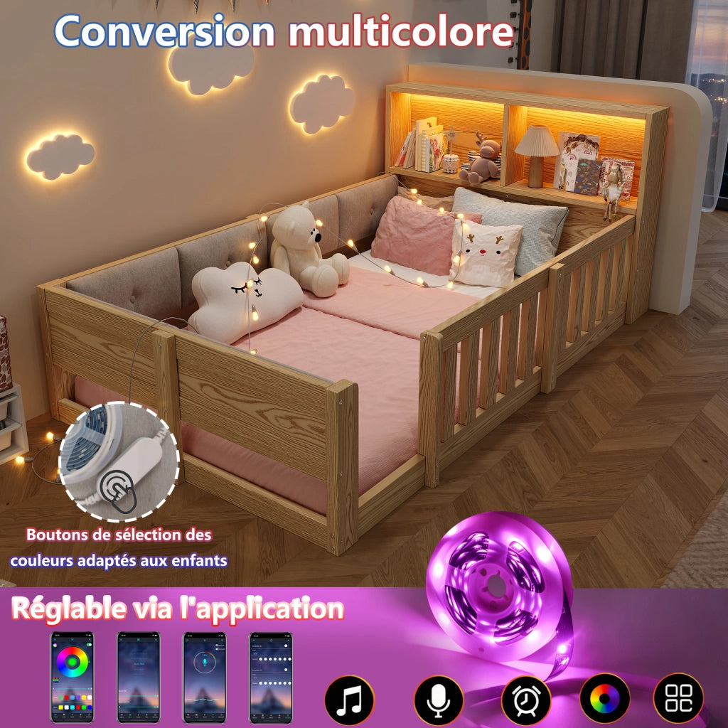 letto basso in truciolato e peluche naturale 90 x 200 cm
