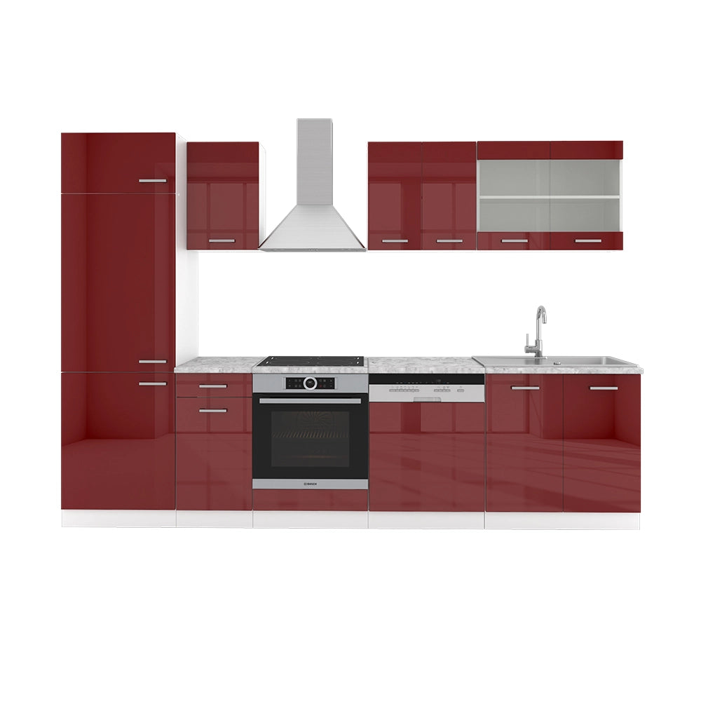 Vicco Cucina componibile Rosso lucido/bianco 300 cm senza piano di lavoro