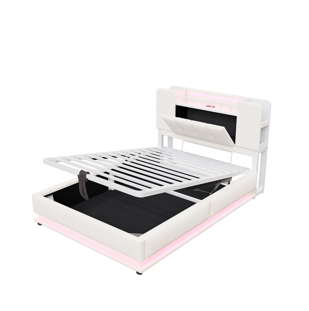 Letto imbottito per bambini con LED, USB e vano contenitore idraulico