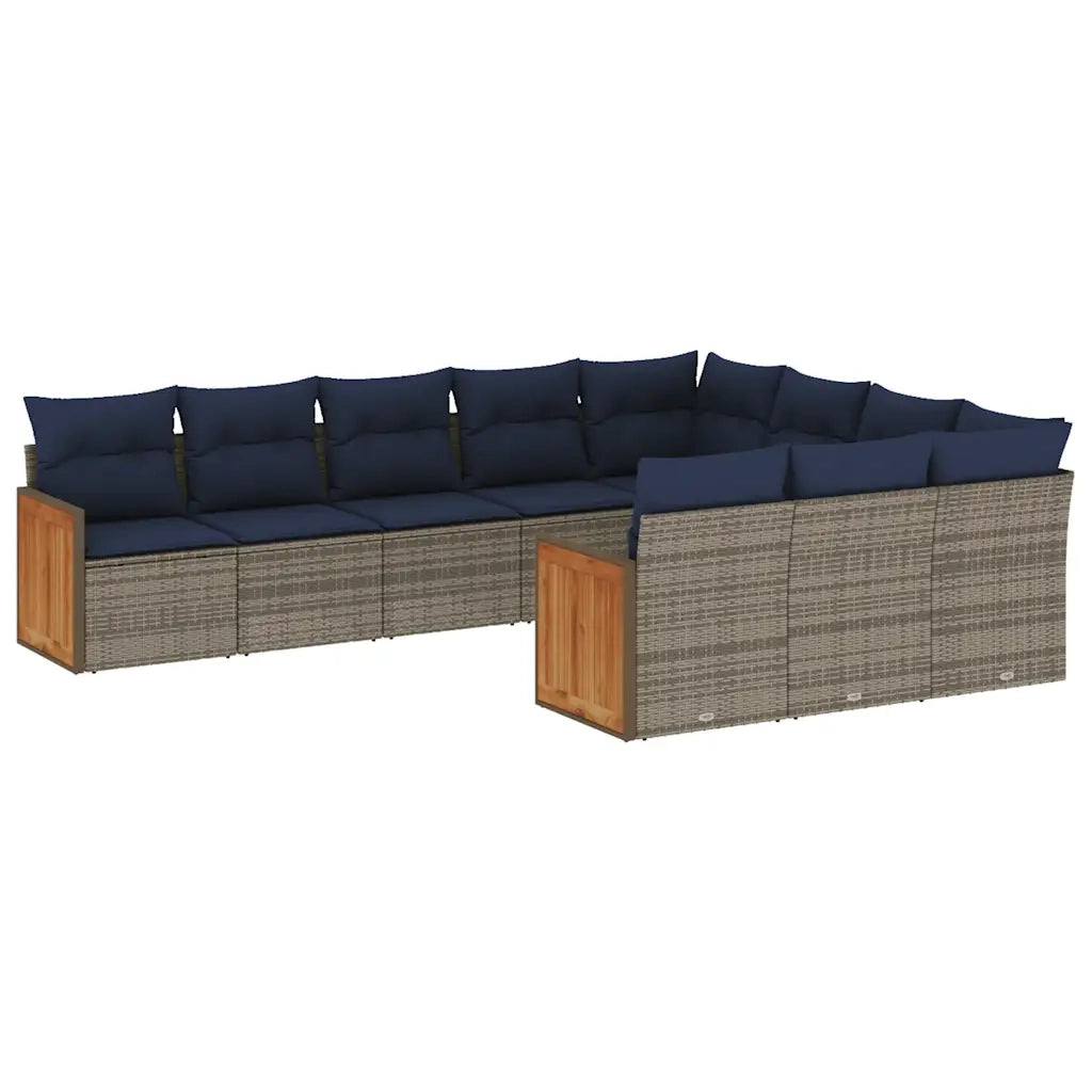 Set Divani da Giardino 10 pz con Cuscini Grigio in Polyrattan 3228021