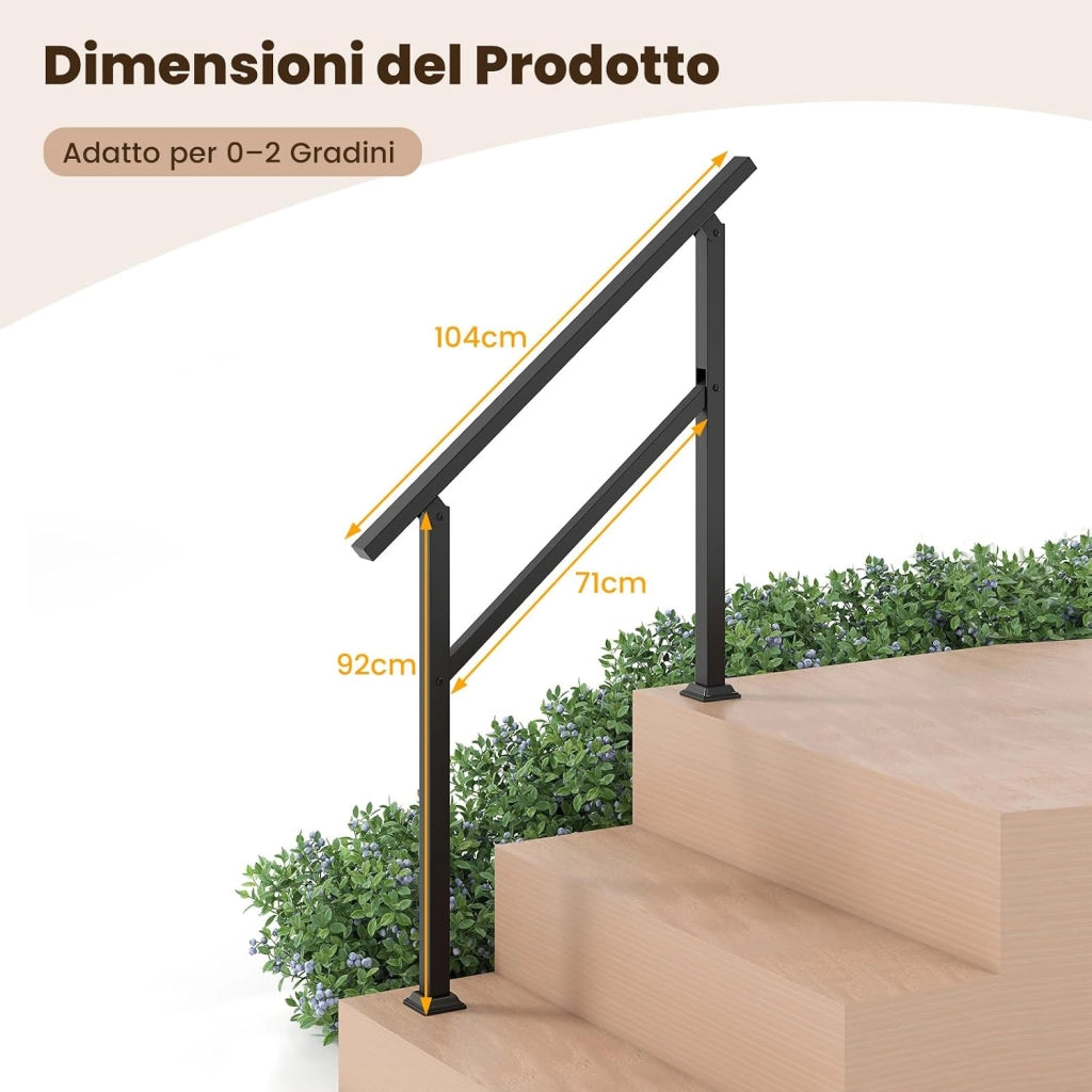 Corrimano per Scala, Corrimano in Metallo per 0-2/3/4 Gradini con Regolazione dell’Angolo, Portata 150 kg, Rieghiera per Terrazzo, Ingresso e Balcone (104 x 92 cm)