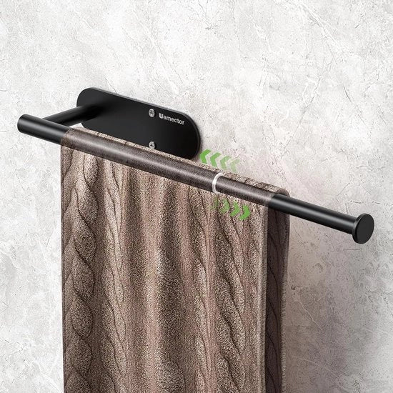 Supporto per asciugamano Senza Forare Nero | Estensibile da 19 a 35,5 cm | Supporto per asciugamano in acciaio inossidabile per parete, supporto per asciugamano senza forare Supporto per asciugamano per colla/borsoni per bagno e cucina