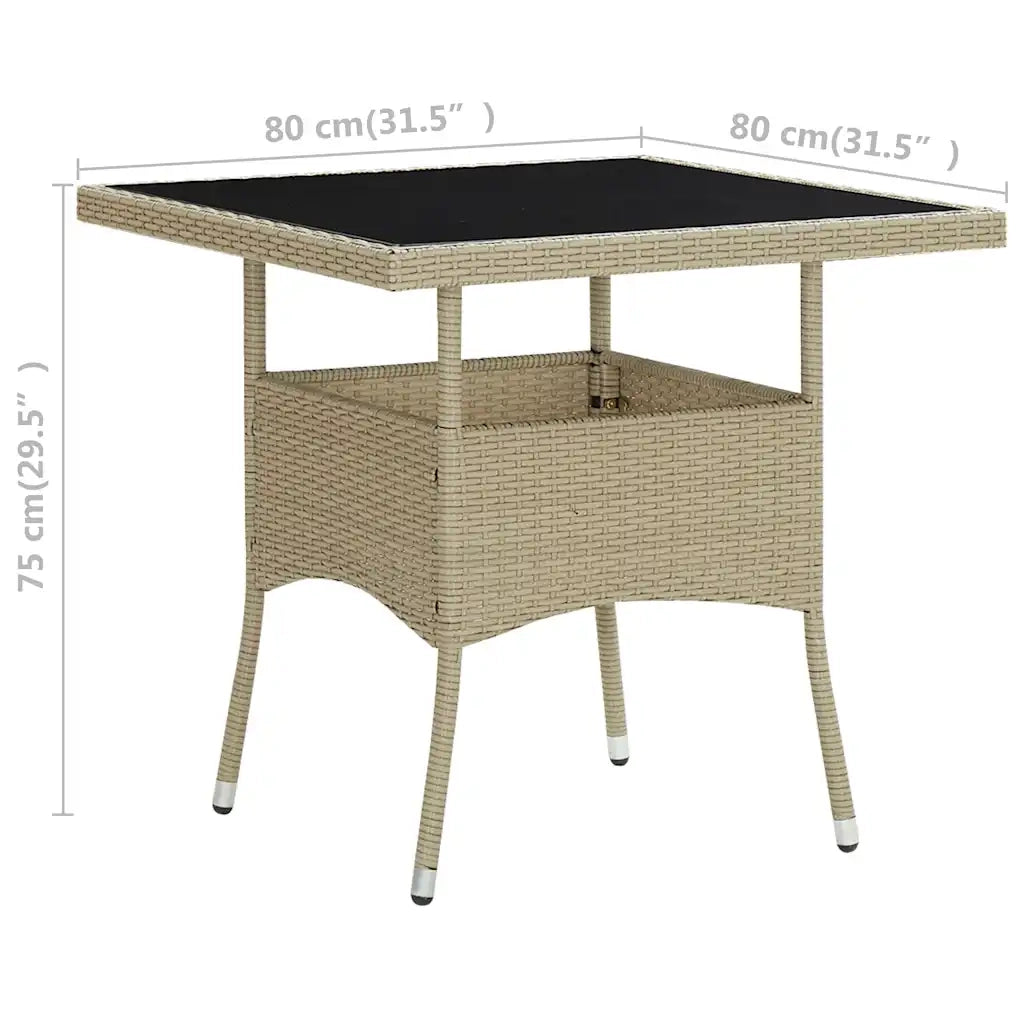Tavolo da Pranzo da Giardino | Tavolino da esterno Beige in Polyrattan e Vetro