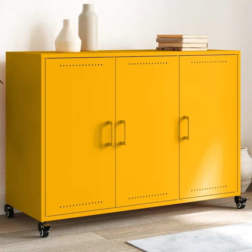 Credenza | Madia | Buffet da pranzo | Armadio da pranzo Giallo Senape 100,5x39x72 cm in Acciaio