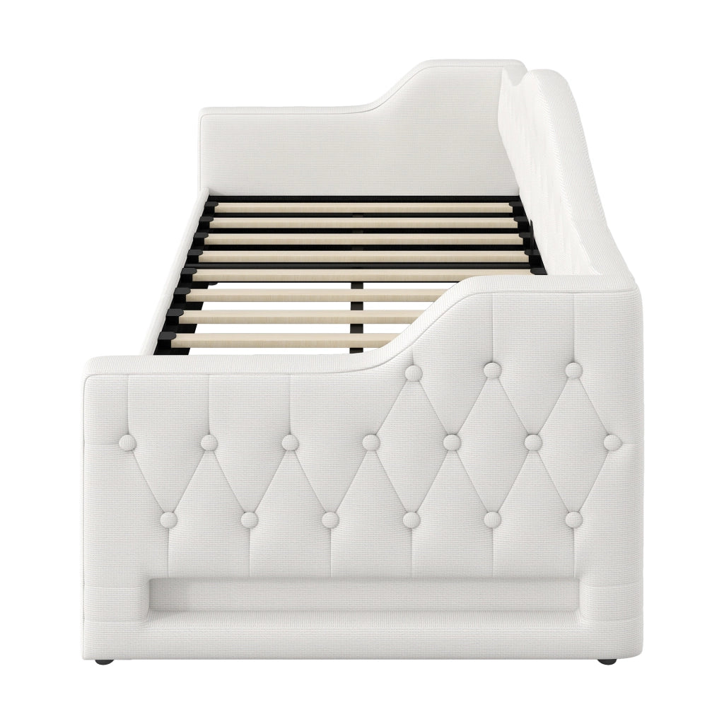 LETTO DA GIORNO 90x200 cm Imbottito Beige con LED e vano contenitore