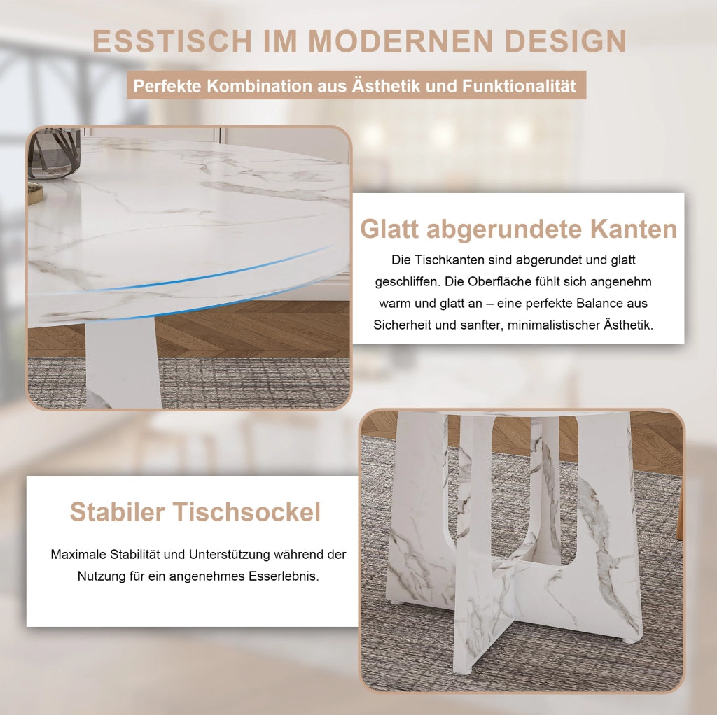 Set tavolo rotondo da pranzo 120 cm in MDF effetto marmo bianco con 2 sedie