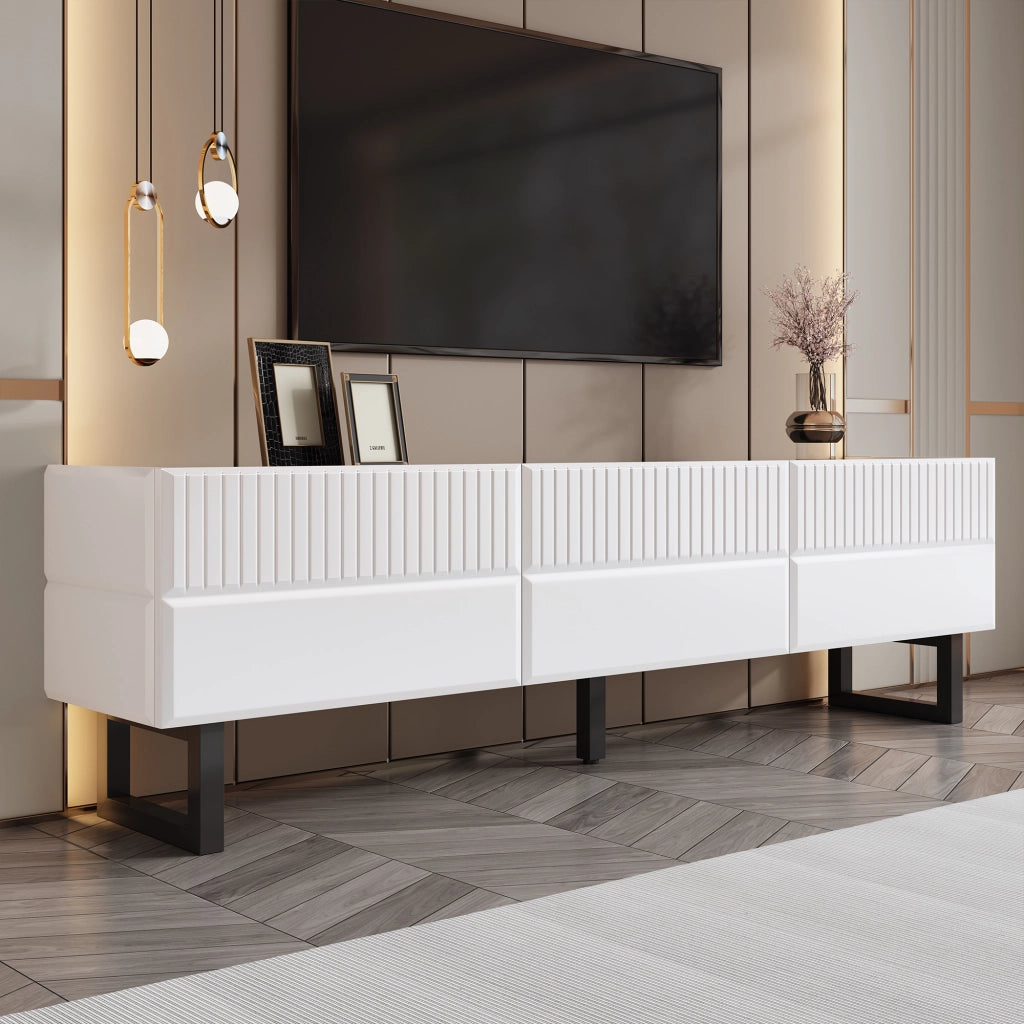 Mobile porta tv 170 cm bianco e nero，mobile tv basso con 3 cassetti