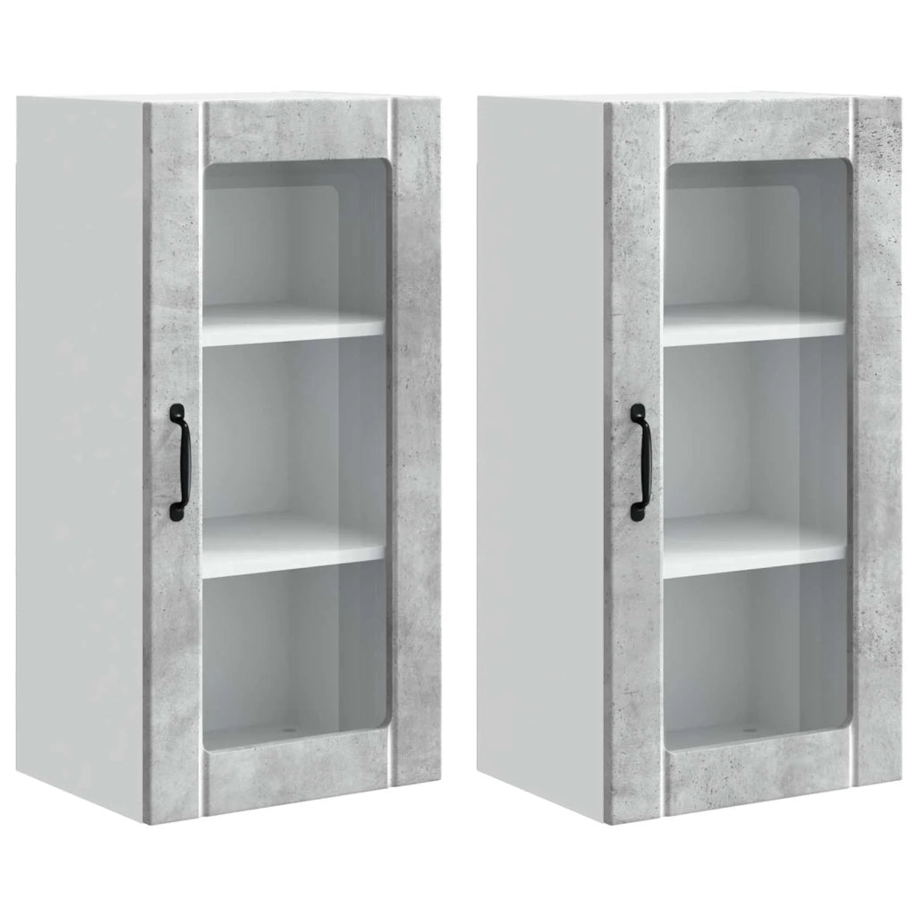 Mobile da cucina con porta 2 pz-Set di 2 Armadio da cucina Grigio cemento 40 x 31 x 80 cm