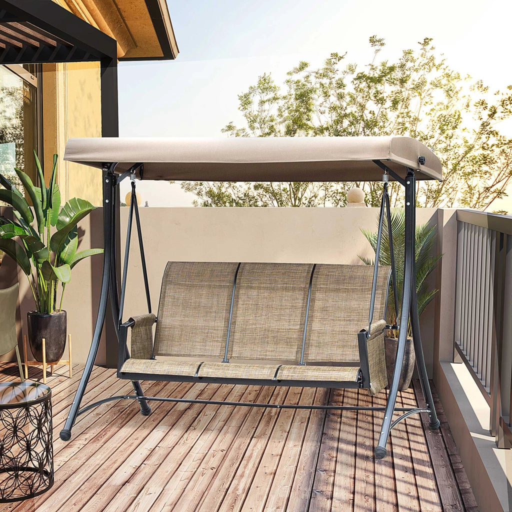 Divano a dondolo da giardino 3 posti con tettoia ¨C zephmum ¨C Aluminium, 196x128x172 cm, Marrone