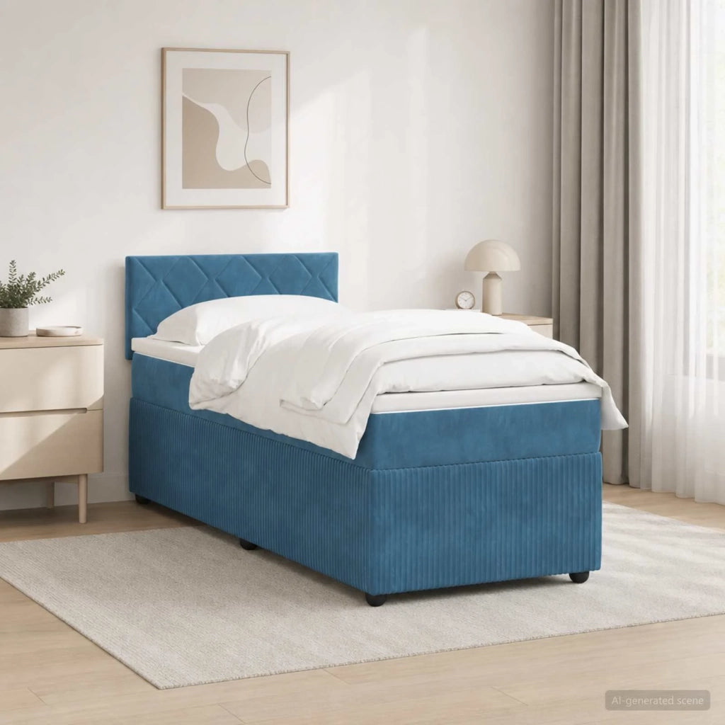Letto box spring con materasso Blu 100 x 200 cm Velluto 3453093