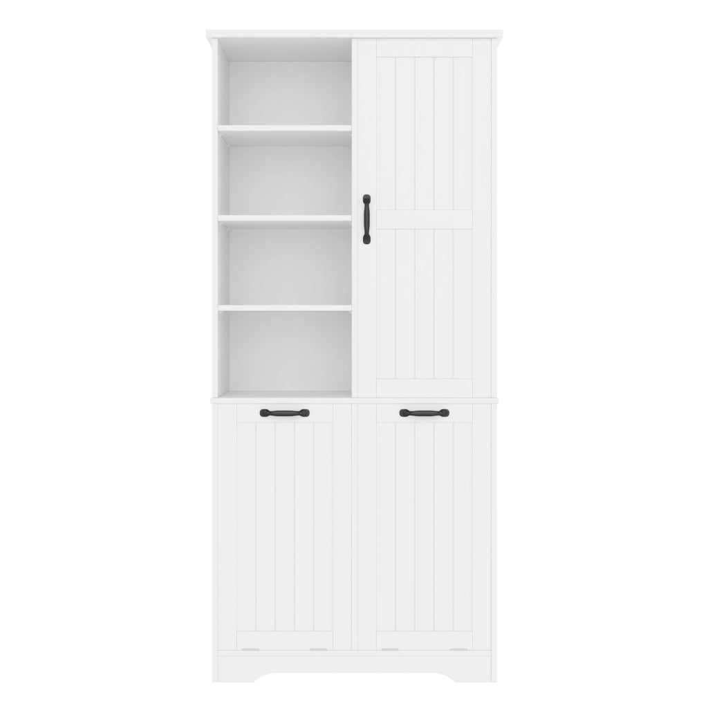 Mobile bagno 78 x 35 x 172,7 cm in MDF laccato bianco con doppio cesto portabiancheria e vani contenitori