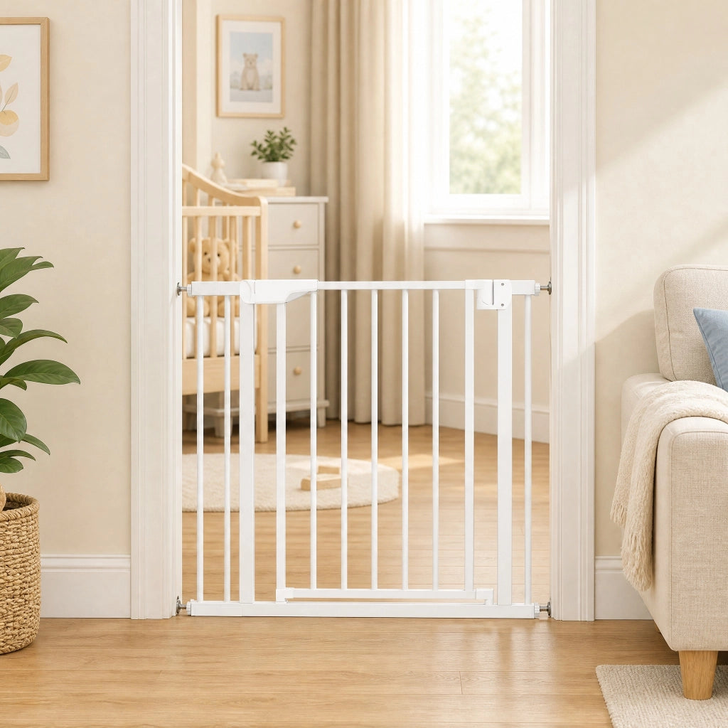 Cancelletto di sicurezza 76-89 x 76 cm con chiusura automatica in acciaio al carbonio bianco