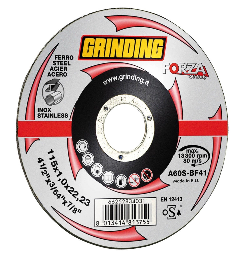 Grinding DISCO ABRASIVO PIANO FORZA per inox Ø mm. 115x1,6x22,23 50.00 pz