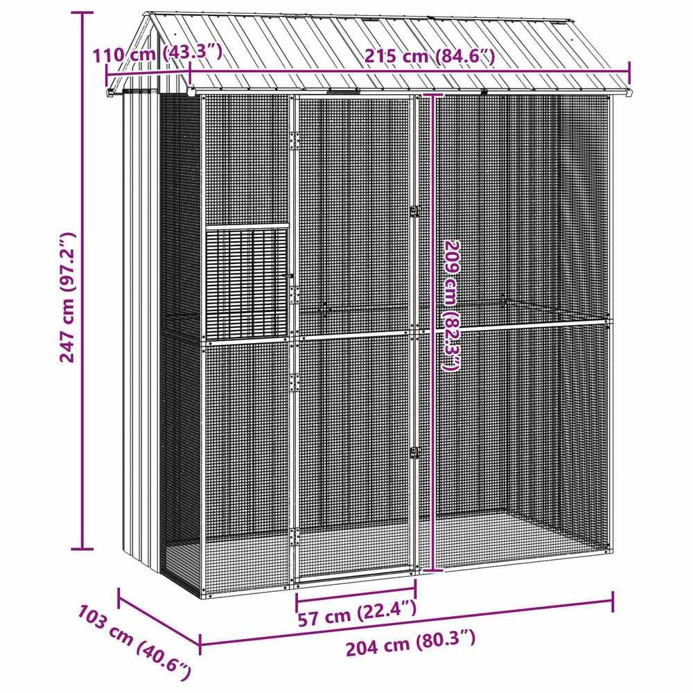 Birdcage Gray 215 X 110 X 247 Cm Galvanized Steel