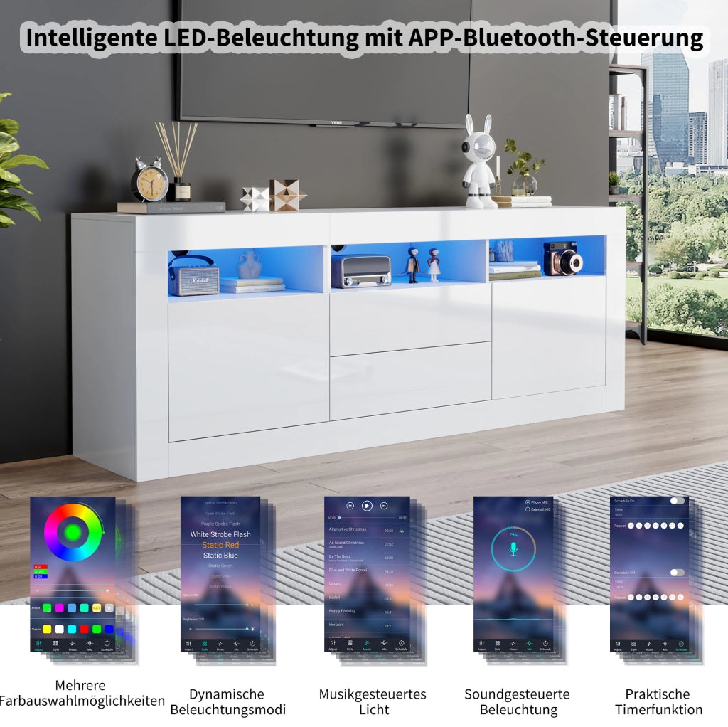 Mobile TV bianco lucido 160 cm con LED e controllo smart