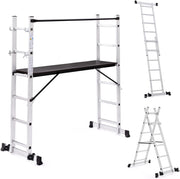 Ponteggio a scala multiuso in alluminio con piattaforma modulare su ruote, altezza 165 cm