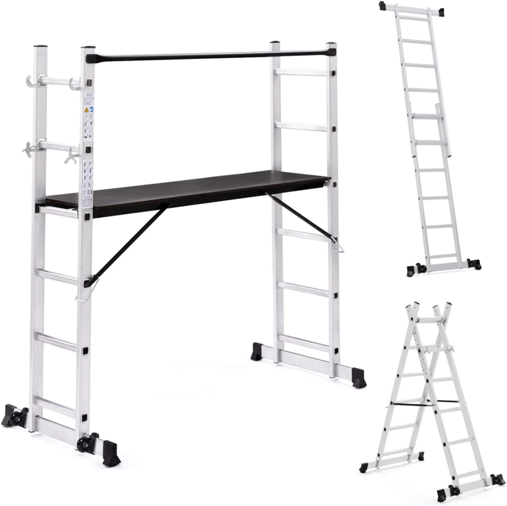 Ponteggio a scala multiuso in alluminio con piattaforma modulare su ruote, altezza 165 cm