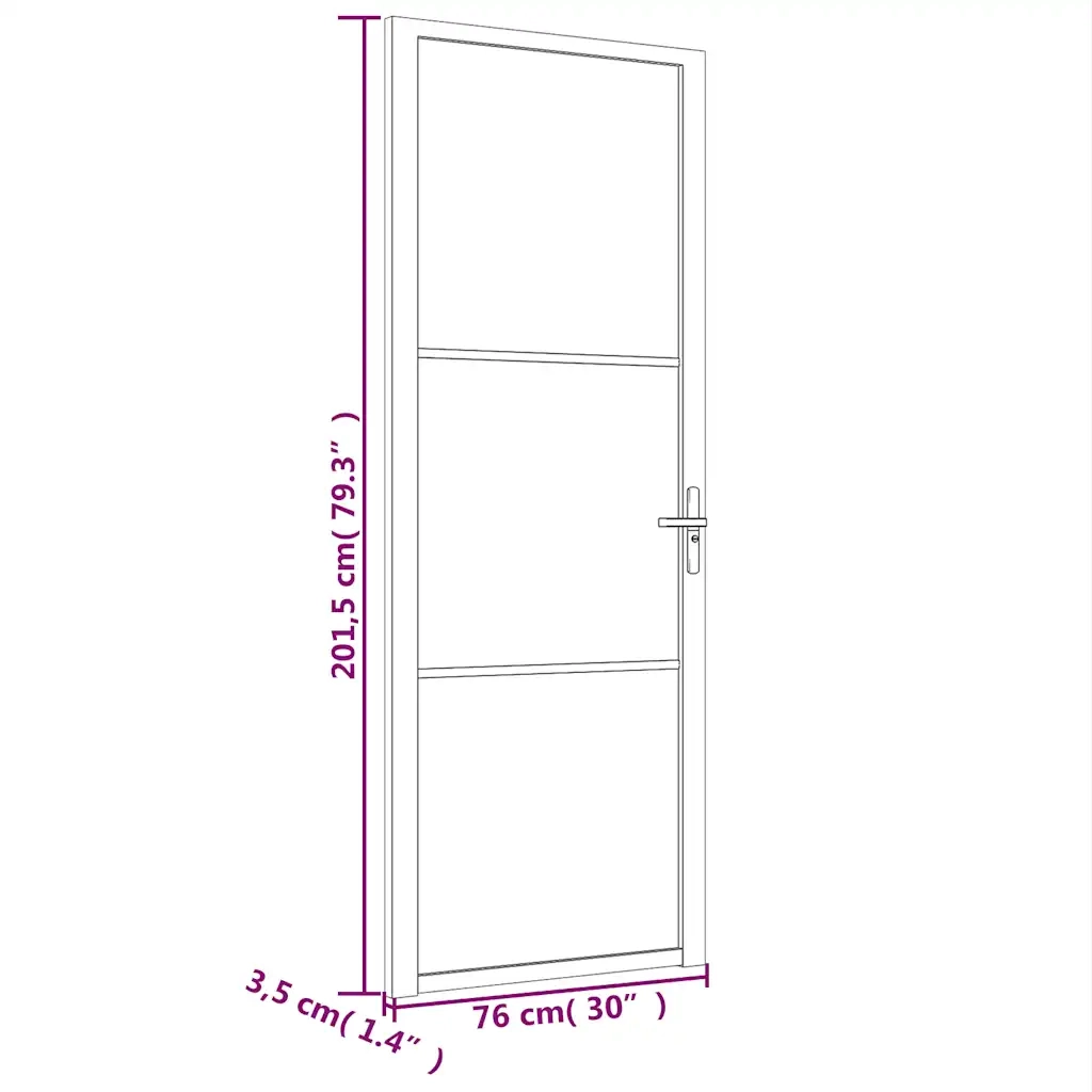 Porta Interna 76x201,5 cm Nero Opaco Vetro e Alluminio 350552