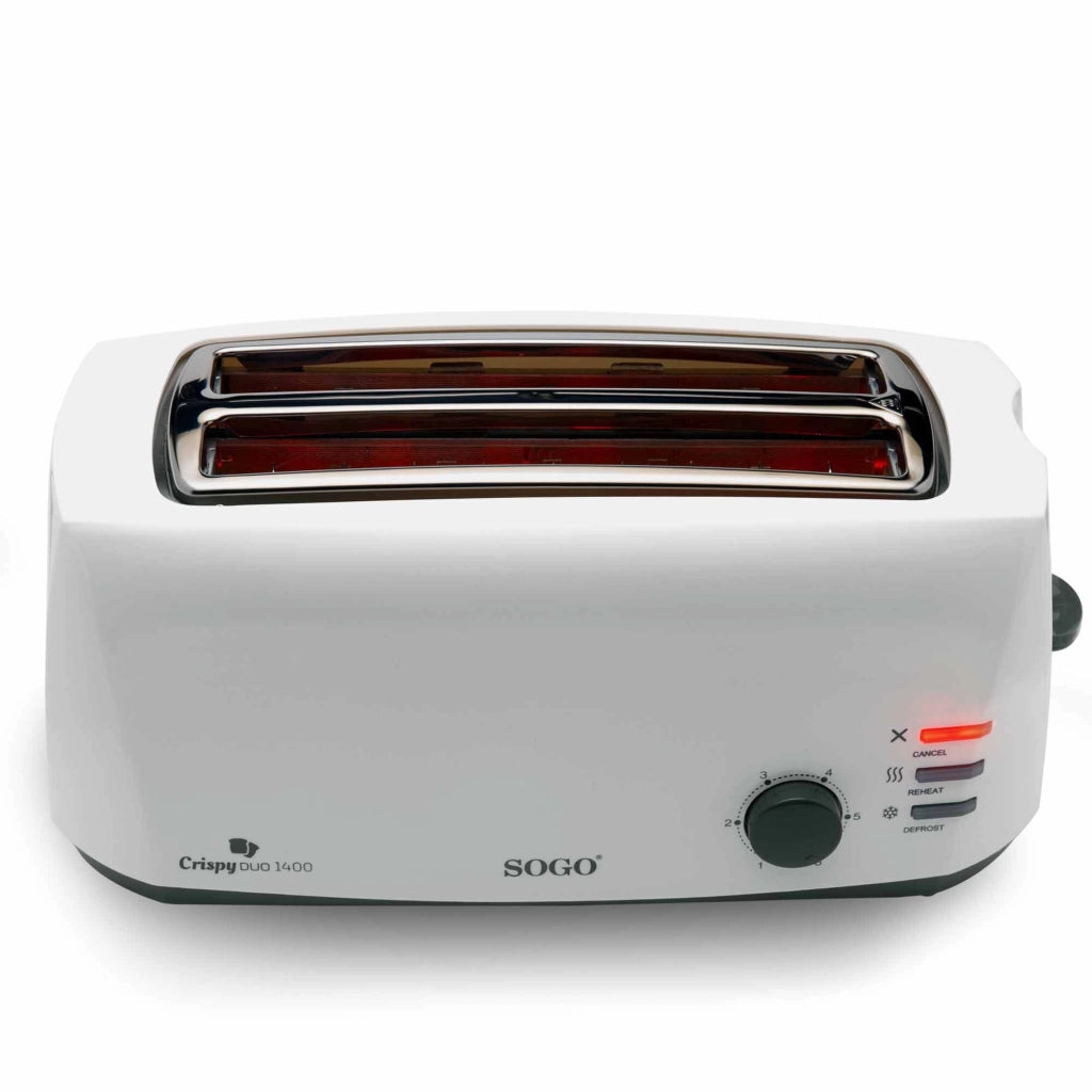 Tostapane elettrico 4 fette con ranure lunghe, 1400W, 6 livelli di tostatura, funzioni scongelamento e riscaldamento - SOGO