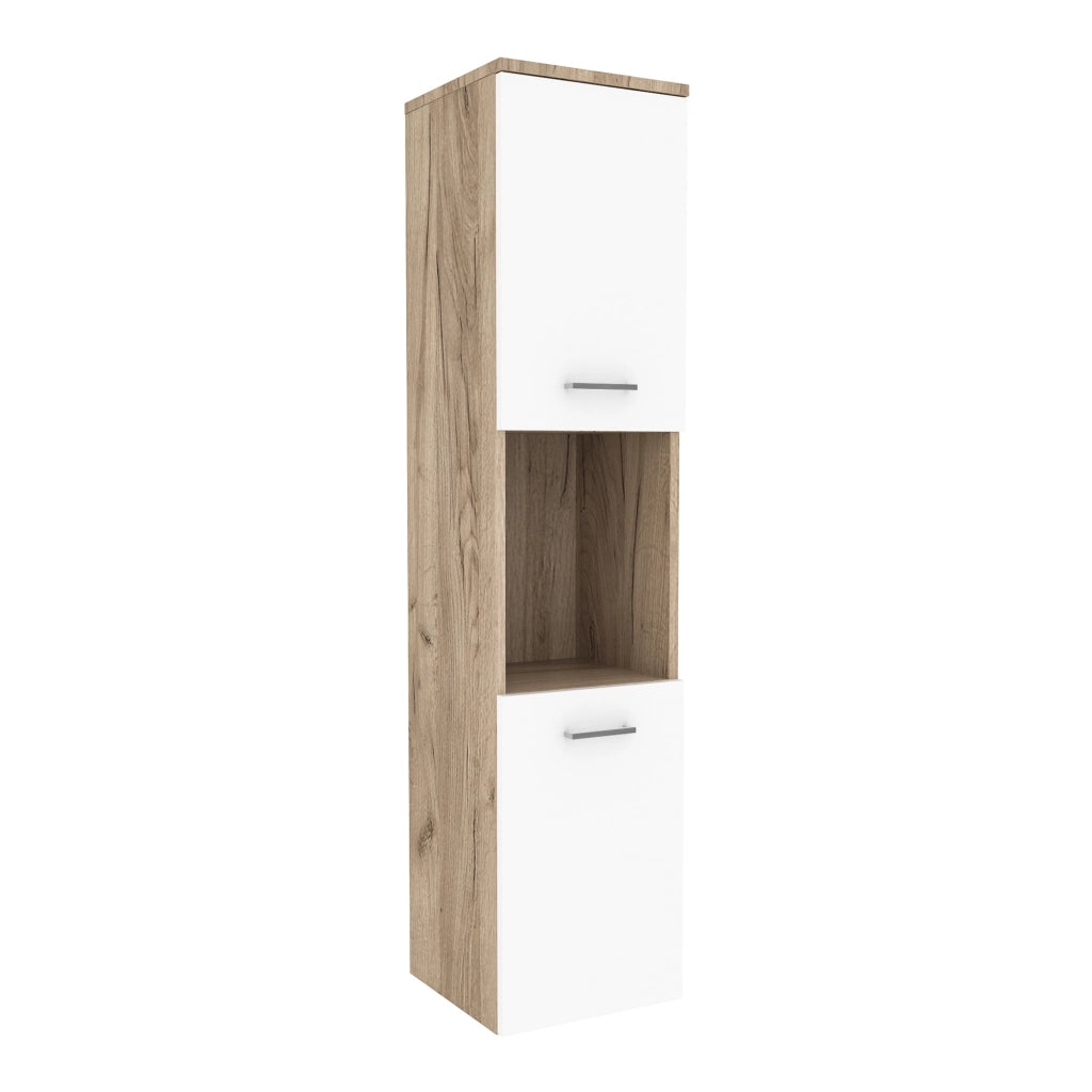 Mobile a Colonna Krildihana da Parete Pensile da Bagno 131 x 30 x 30 cm - Effetto Rovere / Bianco [en.casa]